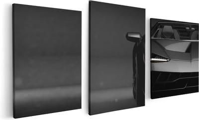 Artaza Canvas Schilderij Drieluik Zwarte Sportwagen Auto - 120x60 - Foto Op Canvas - Canvas Print