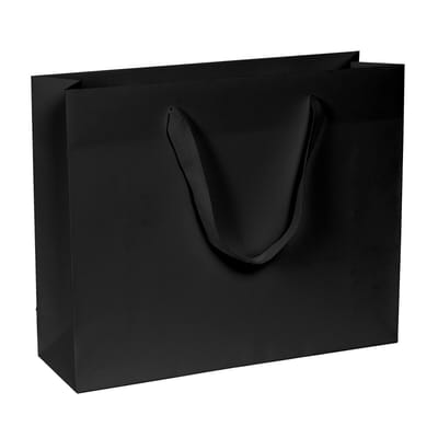 Papieren Tassen Zwart - 42+13x37 cm - A3+ liggend - Luxe lintjes - Zwart - Luxe Draagtas - 20 Stuks