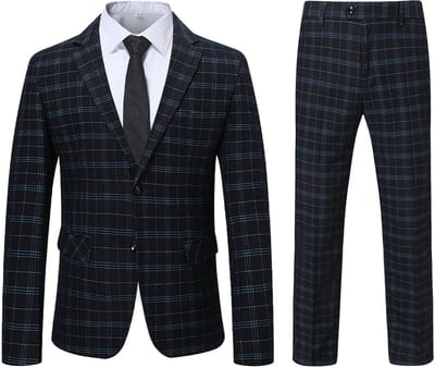 ALLTHEMEN Heren Geruit Colbertpak Met Twee Knopen - Ronde Zoom - XS