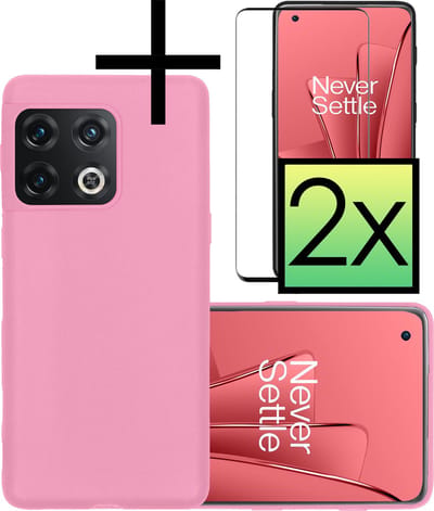 Hoesje - Met 2x Screenprotector - Geschikt voor OnePlus 10 Pro - Sterk & Shockproof - Back Cover - Siliconen Case - Telefoon Hoes - Lichtroze