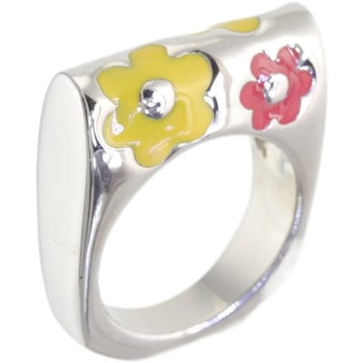 Behave - Ring - Zilverkleurige statement ring met gele en rode bloemen – Y2K & retro fashion