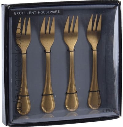 Excellent Houseware Gebaksvorkjes - 4 Stuks - Goudkleurig