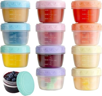 Set van 12 Kleine Vriezerdozen met Deksel, 60 ml, Lekvrije Opslagcontainers, Stapelbare en Herbruikbare Vershouddozen, BPA-vrij, Ideaal voor Voedselopslag