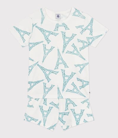 Petit Bateau Korte katoenen kinderpyjama met Eiffeltorenprint Jongens Pyjamaset - Wit / Meerkleurig
