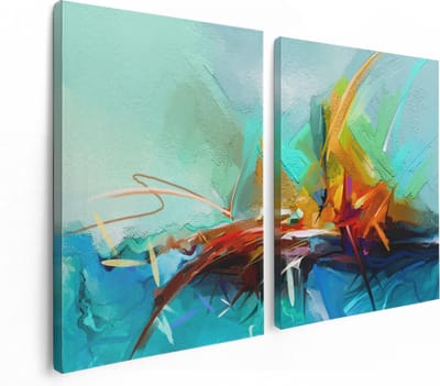Artaza Canvas Schilderij Tweeluik Abstracte Kunst - Kampvuur  - 120x80 - Foto Op Canvas - Canvas Print