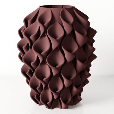 Fleuriek vaas STERRE - Bordeaux rood H26 cm - Bijzondere designvaas met golvend reliëf - Unieke blikvanger voor tafel of dressoir - Voor zijdebloemen of droogbloemen