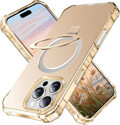 Coverup Hoesje - Geschikt voor iPhone 16 Pro Hoesje - Coverup ShockProof TPU Back Cover met MagSafe Compatible Ring Kickstand - Goud