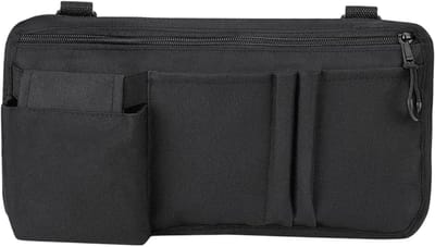 Rolstoeltas met bekerhouder - Armleuning organizer - Georganiseerd op reis - Stevig Oxford materiaal - 35.5 x 19 cm - Zwart