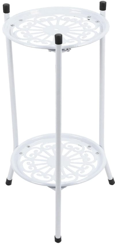 Dailygoods- Plantstand Met Tripod Ondersteuning - 2 Laags Bloemenrek - Stabiele Constructie - Geschikt Voor Binnen/Buiten - Robuust Metaal - Bloemstandaard