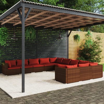 vidaXL - 11-delige - Loungeset - met - kussens - poly - rattan - bruin