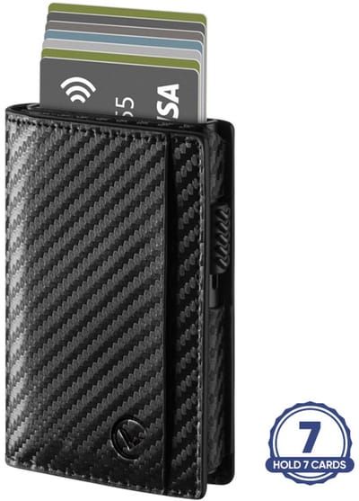 VEXON Slim - Wallet pro - Premium Wallet Slim - Pasjeshouder Carbon - 7 Pasjes + Briefgeld - RFID Creditcardhouder - Pasjeshouder Mannen & Vrouwen - Pasjeshouder Uitschuifbaar - Kaarthouder - Kaarthouder Pasjes - Carbon