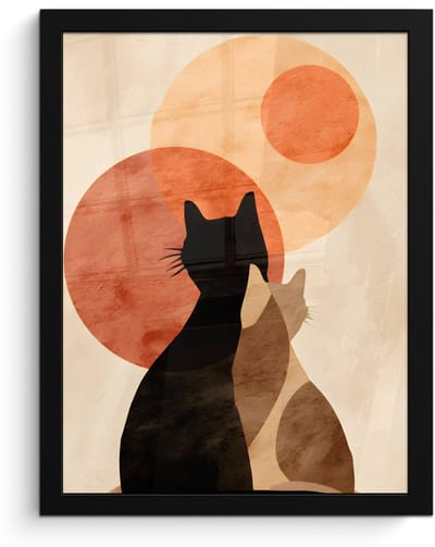 Poster in lijst - Fotolijst 30x40 cm - Posters - Katten - Zwart - Abstract - Cirkels - Posterlijst zwart - Decoratie - Wanddecoratie woonkamer - Muurdecoratie slaapkamer