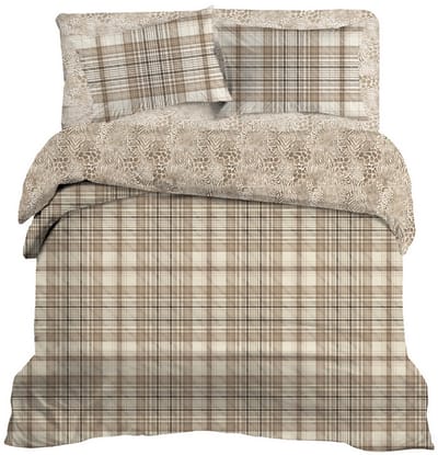 LINNICK Dekbedovertrek Katoen Renforcé Ravel - Beige - Dekbedovertrek 200x200/220cm - 100% Katoen - Tweepersoons - Dekbedovertrekken - Geruit Dekbedovertrek