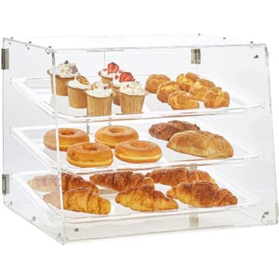 VEVOR 3-Laags Gebaksvitrinekast, CommerciëLe Bakkerijvitrine 526x360x415mm, Bakkerijvitrinekast, Acrylvitrinekast met Toegang Tot De Achterdeur En Verwijderbare Planken, voor Donutbagels, Cakes, Koekjes Enz
