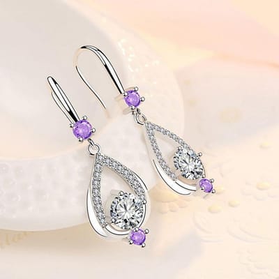 Echte 925 Sterling Zilver 1 karaat Zirkonia Oorbel Sieraden Voor Vrouwen Fijn Peridoot Zilver 925 Sieraden Orecchini Hangende Oorbel paars