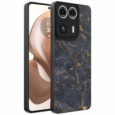 Geschikt voor Motorola Edge 50 Ultra Telefoonhoesje met Grijs Goud Marmer Opdruk - TPU Backcover Case Grey Gold Marble Design - Zwart - Smartphonica geschikt voor Motorola Edge 50 Ultra