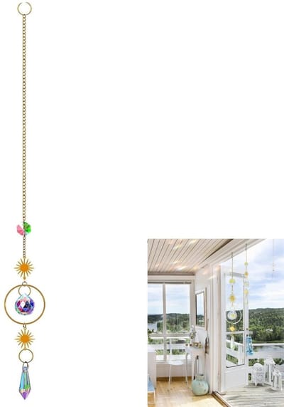 Dailygoods- Zonnevanger met Regenboogprisma's - Kristallen Raamhanger - Decoratieve Hanger - Tuin/Woondecoratie - Lengte 41 cm - Kristal en Metaal