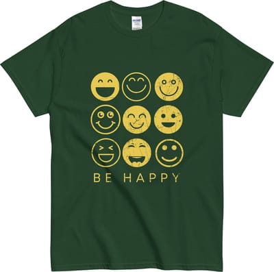 Positief Casual T shirt Heren Dames - Be Happy Retro Smileys - Groen - S