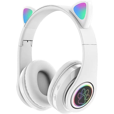 Bluetooth 5.0 hoofdtelefoon met microfoon Schattig kattenoor Draadloos/bekabeld Opvouwbare hoofdtelefoon Bas RGB-ademhalingslicht voor jongens/meisjes Without box wit