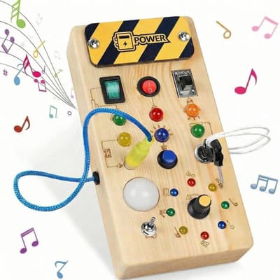 Sogiol® - Montessori Busy Board met LED Lichtjes - Houten Activiteitenbord - Educatief Speelgoed vanaf 3 Jaar - Sensorisch Reisspeelgoed voor Peuters - Motoriek Speelgoed