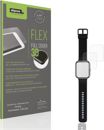 dipos FLEX – 2x Matte Screenprotector geschikt voor Tensky Smartwatch 1.85 Inch | Volledige Schermbescherming | Case-Friendly