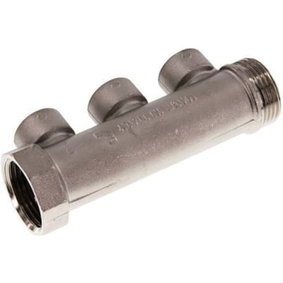 G 1'' x 3xG 1/2'' F/M/F Vernikkeld Messing Verdeelstang 10 Bar - FLM-FMF-BN-100G-012G-3M