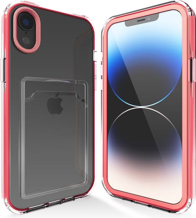 Transparant hoesje geschikt voor iPhone Xr hoesje - Roze / Pink hoesje met pashouder hoesje bumper - Doorzichtig case hoesje met shockproof bumpers