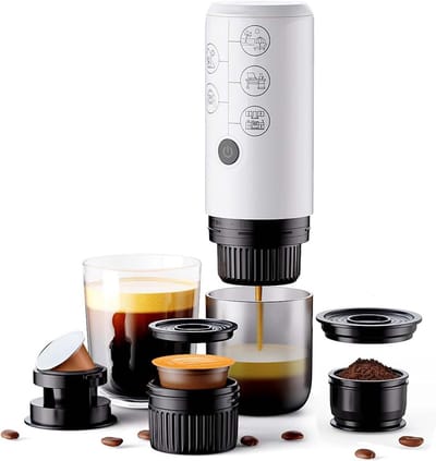 Draagbare Oplaadbare Espressomachine voor Reis en Thuis, 3-in-1 Compatibel met Koffiecapsules, Automatische Koffiemaker