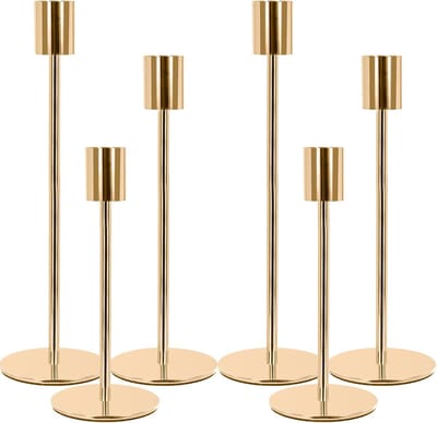 Candlestick 6 Set, Gouden Metalen Kandelaar, Hoge Kandelaar, Elegante Luxe Vintage Decoratie Kaarsen Kaarsen Zijn Geschikt voor Feest, Bruiloft, Tafelversieringen, Huisdecoraties Goud