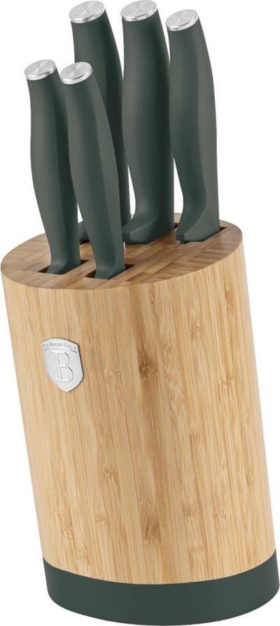 Berlinger Haus - 2757 - 6 delige messenset op bamboe houten standaard - Matt green Collection