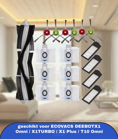 17 robot vacuum cleaner replacement parts geschikt voor ECOVACS DEEBOTX1 Omni / X1TURBO / X1 Plus / T10 Omni accessories 1 roller brush 4 HEPA filters 6 dust bags 6 side brushes