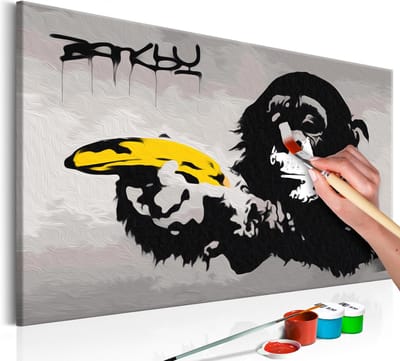 Schilderijen Op Canvas - Doe-het-zelf op canvas schilderen - Monkey (Banksy Street Art Graffiti) 60x40 - Artgeist Schilderij