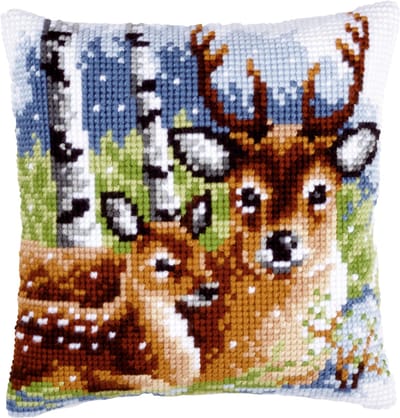 Vervaco - Kruissteekkussen kit - Hertenfamilie - PN-0147043 - Borduren - Borduurpakket - Borduurpakket volwassenen - Borduurpakket kind