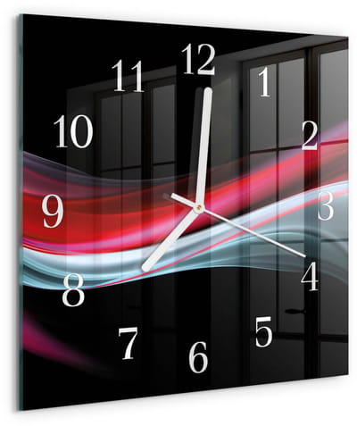 Tulup Wandklok - Abstractie Wandklok Glas Met Motief - 30x30 cm - Veelkleurig Decoratieve Glazen Klok - Witte Handen - Vierkante Wandklok - Decoratieve Glazen Klok - Glazen Wandklok Design