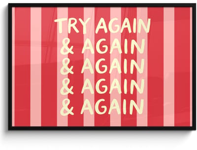 Poster in lijst - Fotolijst 120x80 cm - Posters - Strepen - Rood - Try again - Posterlijst zwart - Decoratie - Wanddecoratie woonkamer - Muurdecoratie slaapkamer