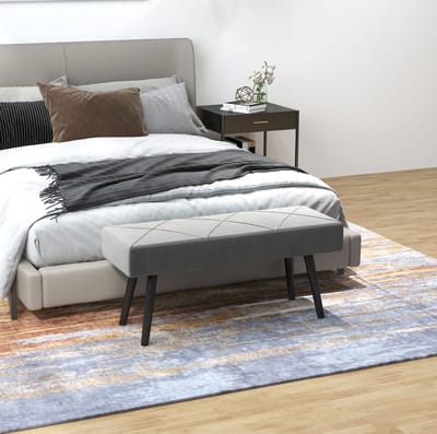 STILVORA Bedbank 100 x 36 x 45 cm - Comfortabel Gevoerd Met Fluweellook En Stalen Poten - Voor Slaapkamer En Hal - Grijs