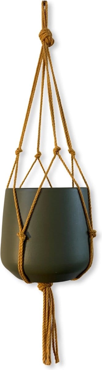 Minimalistische Plantenhanger - Kies kleur en lengte - Okergeel - 60 cm lang - Katoenkoord - Geschikt voor Pot met Diameter t/m 15 cm - Handgemaakt in ons Macramé Atelier - Prijs per Stuk - Let op: Exclusief Pot - Inclusief Verzendkosten