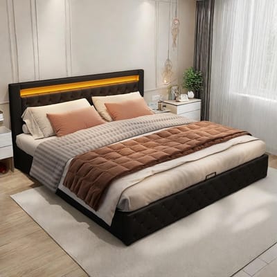 Tweepersoons Ledikant 180x200 cm met Opbergruimte en Trendy LED Verlichting