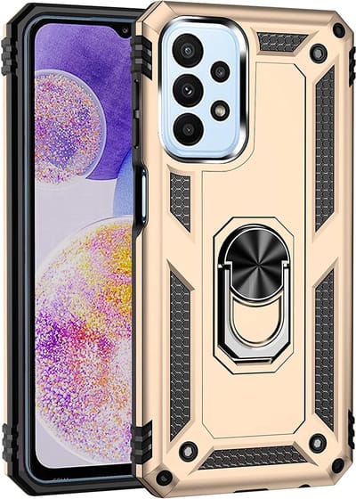 Hoesje Geschikt Voor Samsung Galaxy A23 5G Hoesje Armor Anti-shock Backcover Goud - Galaxy A23 4G- A23 5G Backcover kickstand Ring houder cover TPU backcover oTronica