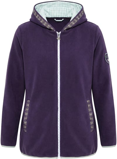 Ulla Popken - Dames - Traditioneel fleecejasje capuchon sierborduursels - Iris - Maat 46+
