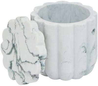 Marby Wattenschijfjeshouder Wit - Marmerlook - Polyresin - Diameter 9,1 cm x Hoogte 9,6 cm - Wattenhouder