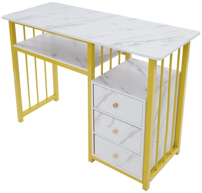Linkforu – Professionele Praktijktafel met Marmerstructuur - 3 Laden – Manicuretafel - Nagelstudio - 100x40x76cm