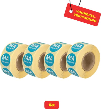 4X HACCP datumstickers met Ma weg op Wo - 4 x 500 stickers - Voordeelverpakking