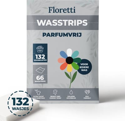 Floretti – Milieuvriendelijke Wasstrips – Parfumvrij – 132 wasbeurten – Wasstrips / Wasmiddeldoekjes / Wasdoekjes / Wasvellen / Laundry Sheets – Vegan – Voor gevoelige huid & babytextiel