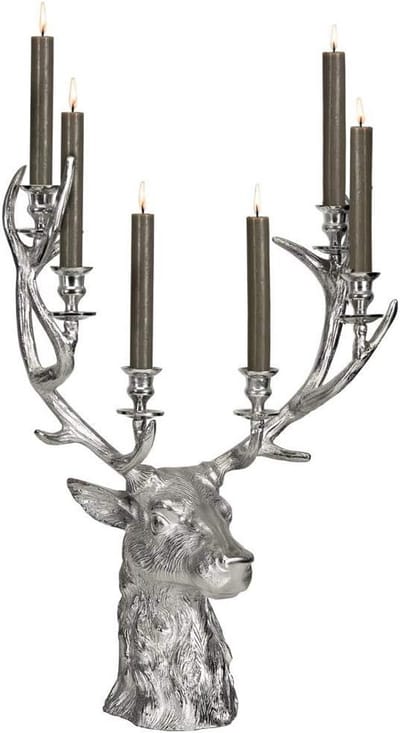 Grote Herten Kandelaar Zilverkleurig Metalen Tafeldecoratie voor Bar Kaarsen (H 65 cm)