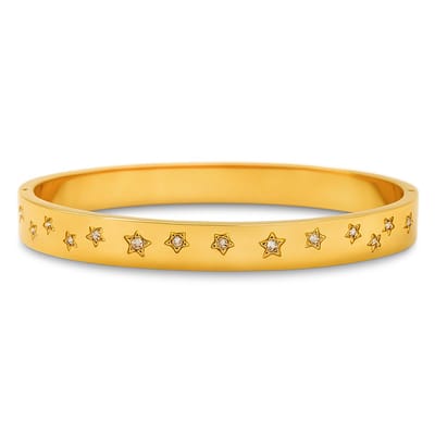 Marama - Armband Stars Goud - Bangle Dames - stainless steel met gouden plating - ingegraveerde sterren met zirkonen - schuifsluiting - geschenkverpakking