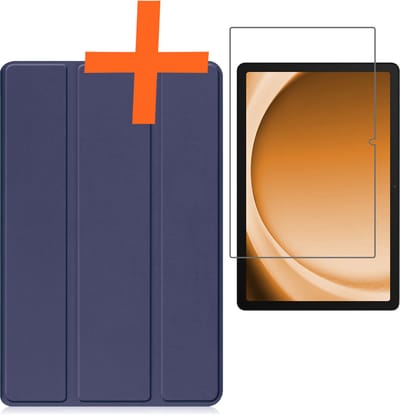 Hoesje - Geschikt voor Samsung Galaxy Tab A9 - Met Screenprotector - Trifold Bookcase - Hard Cover - Hardcover Book Case - Tablet Hoes - Donkerblauw
