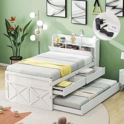 Kinderbed 90 x 190 cm met uittrekbed en opbergruimte voor jongens en meisjes