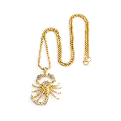 Goudkleurige ketting met schorpioen hanger – ketting voor heren – met strassstenen – dierenhanger – opvallend design