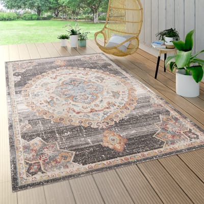 Paco Home Tapijt Voor Binnen En Buiten Balkon Terras Keuken Oosters Patroon Randen Grijs 160 cm Rund